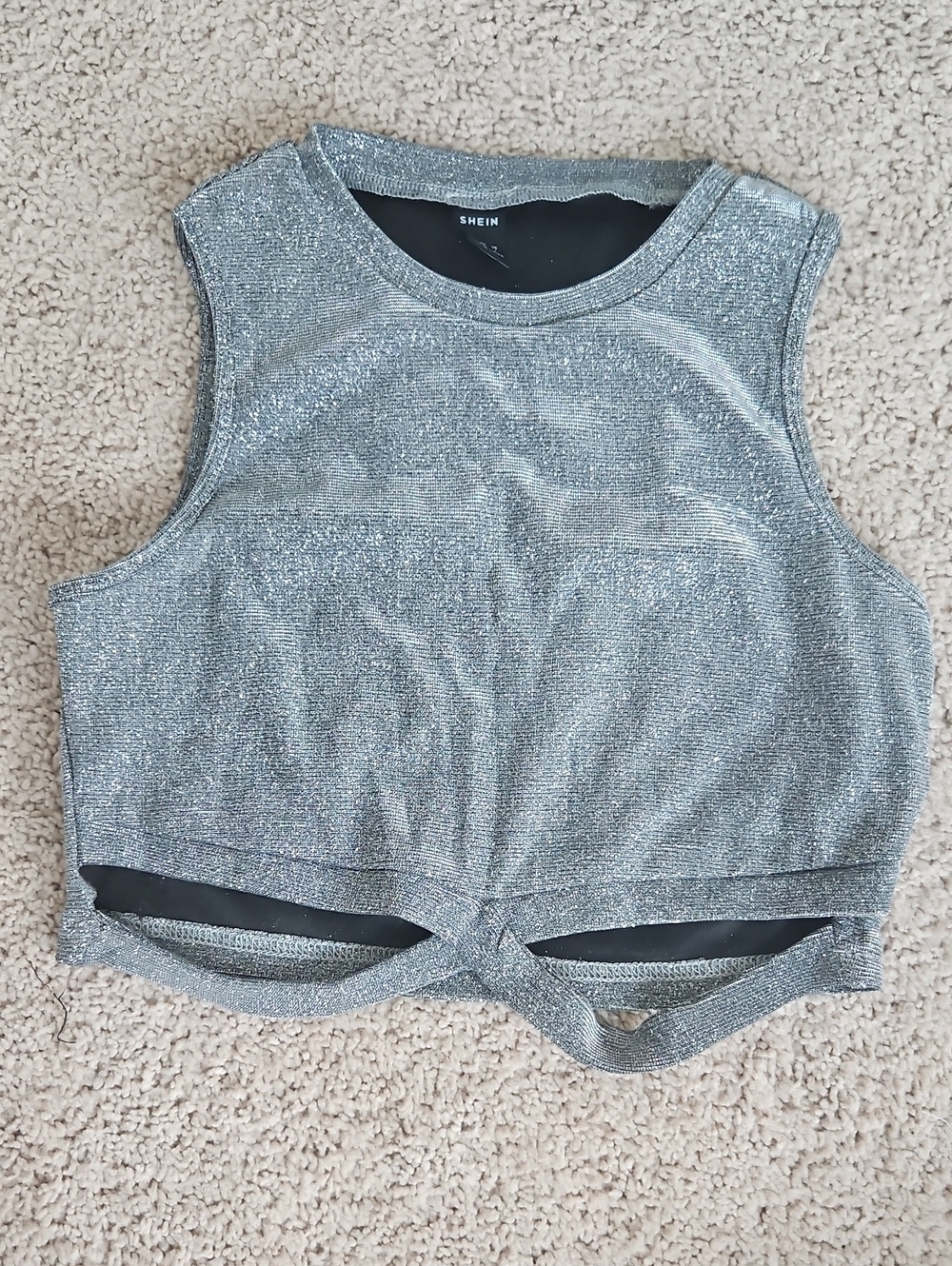 SHEIN Silver Glitter Sleeveless Crop Tank